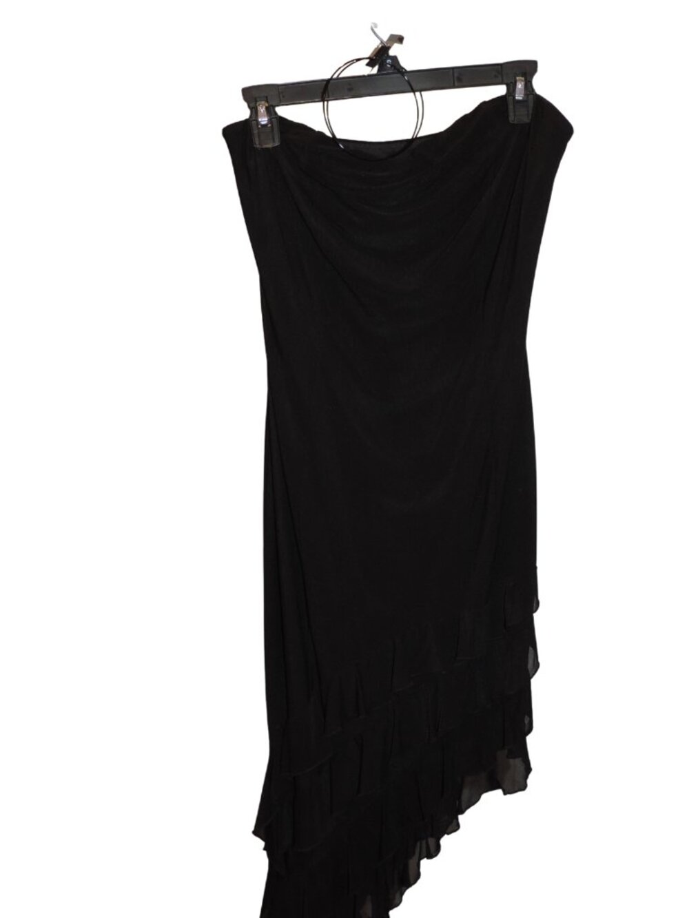 Black Strapless Asymmetric Ruffle Dress